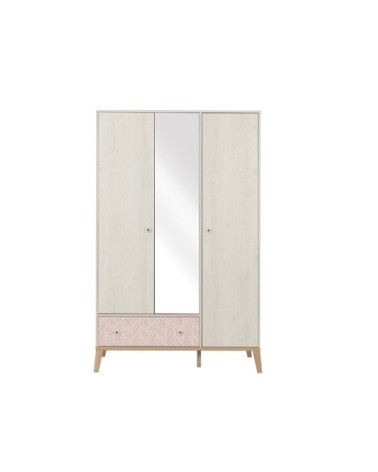 Armoire 3 portes avec miroir et 1 tiroir - Beige