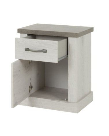 Chevet 1 tiroir 1 porte H61cm - Décor Chêne blanchi