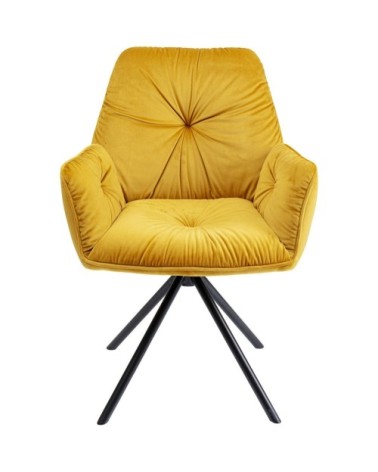 Chaise avec accoudoirs en velours jaune et acier