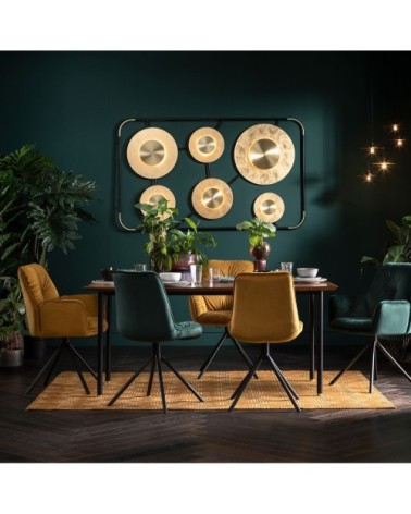 Chaise avec accoudoirs en velours jaune et acier