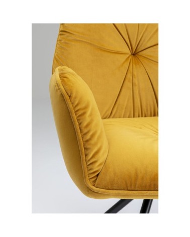 Chaise avec accoudoirs en velours jaune et acier