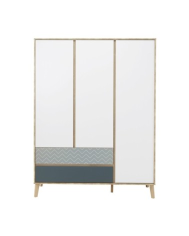 Armoire 3 portes 2 tiroirs Enfant Blanc et bleu 153x200