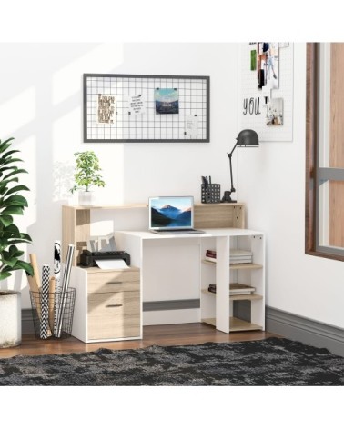 Bureau informatique multimédia multi-rangements aspect chêne blanc