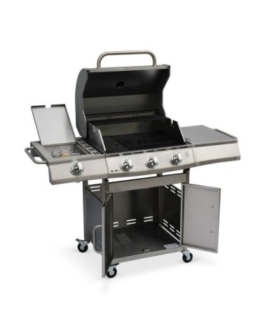 Barbecue au gaz inox 4 brûleurs dont 1 feu latéral 14kw