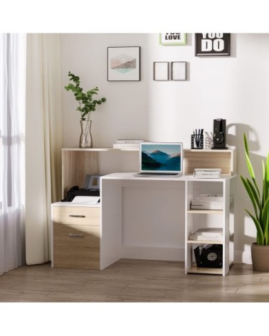 Bureau informatique multimédia multi-rangements aspect chêne blanc
