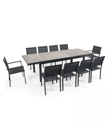 Table extensible 8 chaises et 2 fauteuils en aluminium et céramique