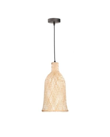Suspension en rotin tressé et métal noir 21cm