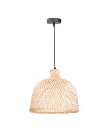 Suspension en rotin tressé et métal noir 35cm