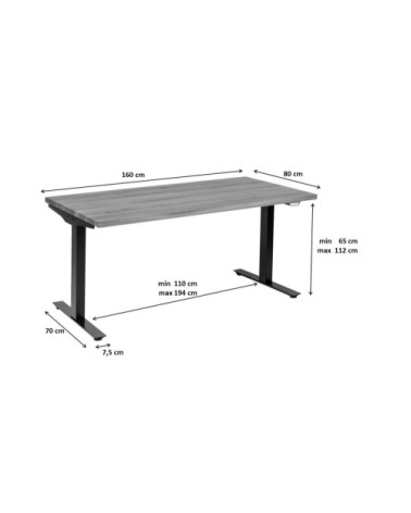 Bureau réglable assis-debout en chêne et acier noir L160