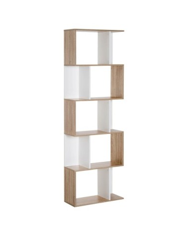 Bibliothèque à 5 niveaux en forme de s en bois bicolore