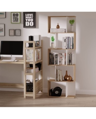 Bibliothèque à 5 niveaux en forme de s en bois bicolore