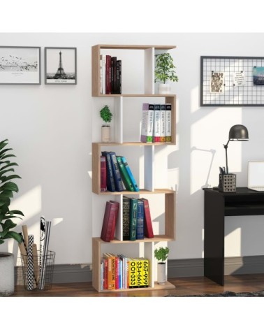 Bibliothèque à 5 niveaux en forme de s en bois bicolore