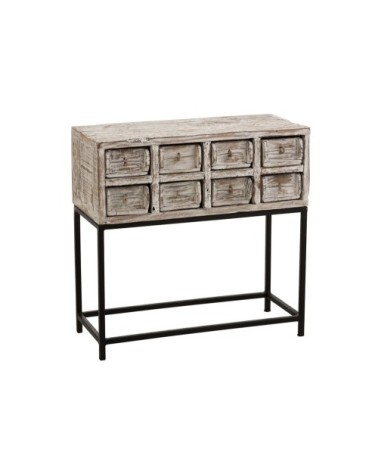 Console vintage 8 tiroirs en bois recyclé