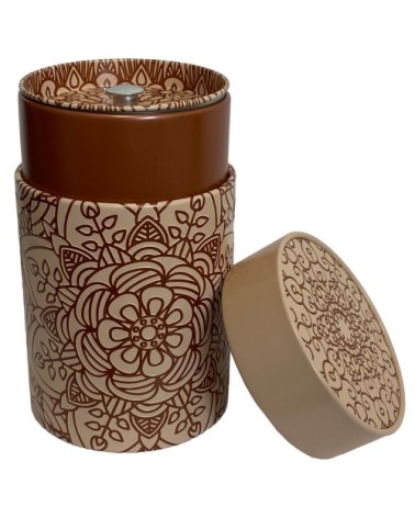 Petite boite fond beige pour le thé contenance 150g