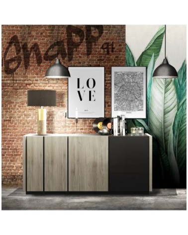 Buffet 3 portes style loft L180cm - Gris