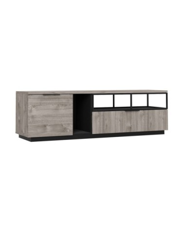 Meuble TV Hifi 1 porte 1 tiroir avec niches de rangements - Marron