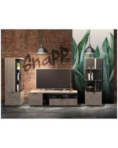 Meuble TV Hifi 1 porte 1 tiroir avec niches de rangements - Marron