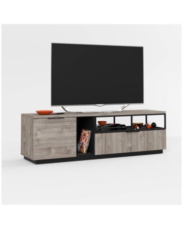 Meuble TV Hifi 1 porte 1 tiroir avec niches de rangements - Marron