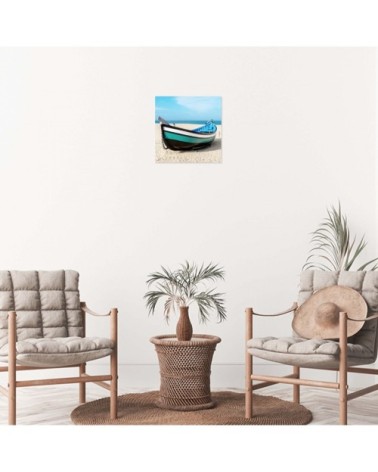 Tableau sur toile barque bleue 30x30cm