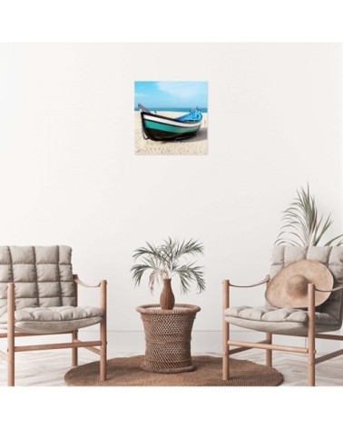 Tableau sur toile barque bleue 45x45cm