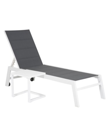 Transat et table d'appoint en textilène gris aluminium blanc