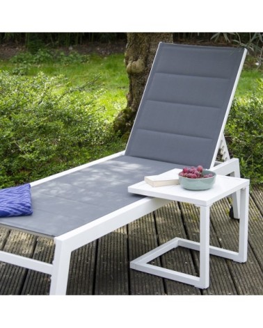 Transat et table d'appoint en textilène gris aluminium blanc
