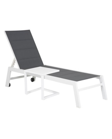 Transat et table d'appoint en textilène gris aluminium blanc