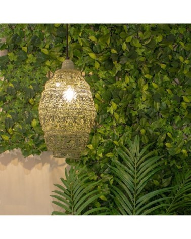 Suspension en métal vert olive avec fleurs