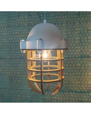 Suspension en bois et métal blanc