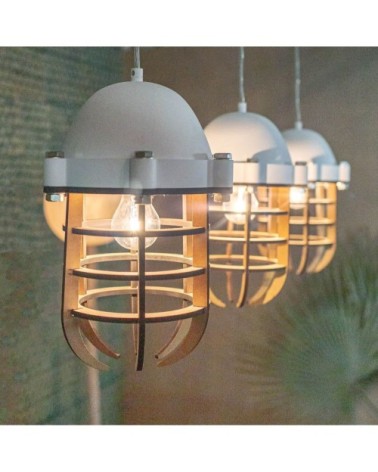 Suspension en bois et métal blanc