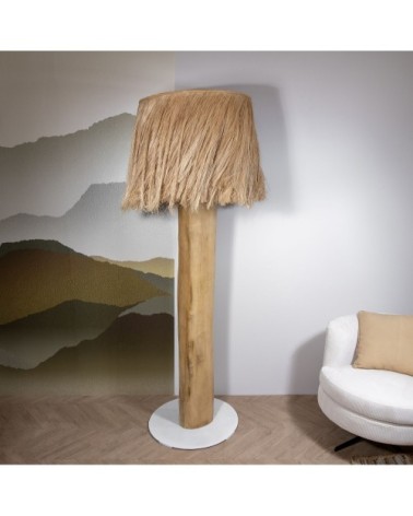 Lampadaire en bois d'acajou et abat jour