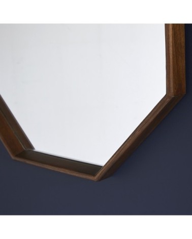 Miroir en mindi massif finition noyer octogonal