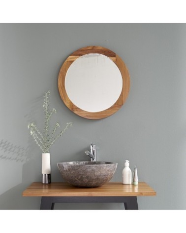 Miroir en teck massif rond 50 cm