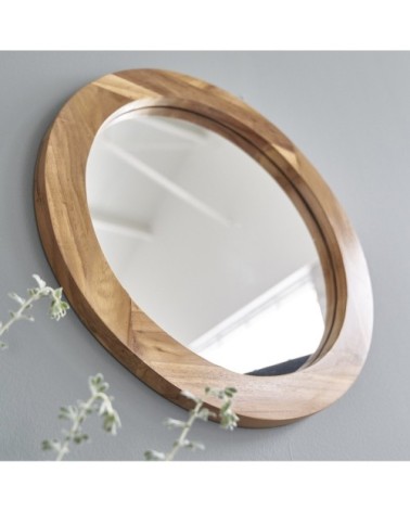 Miroir en teck massif rond 50 cm