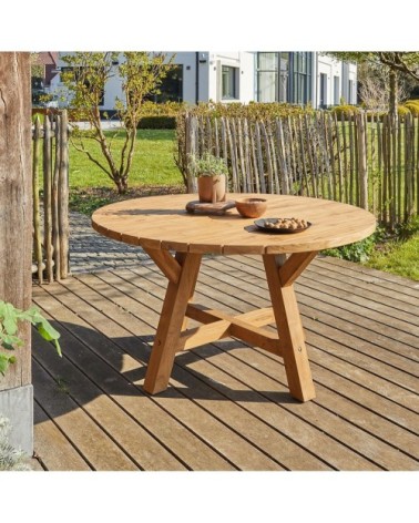 Table de jardin en teck recyclé massif ronde 6 pers.