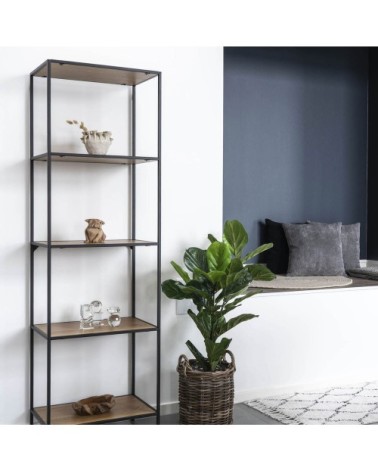 Etagère en bois et métal 51x170cm bois clair  et  noir
