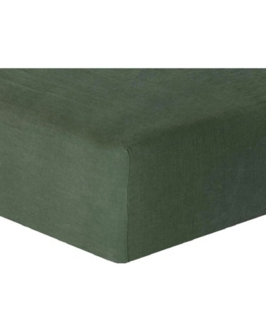 Drap housse lin lavé vert sauge 160x200x30
