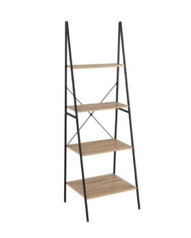 Étagère inclinée 4 plateaux en MDF bois et métal noir