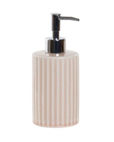 Distributeur de savon en céramique rose et ABS chromé