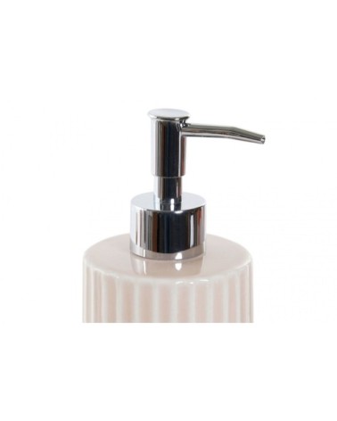 Distributeur de savon en céramique rose et ABS chromé