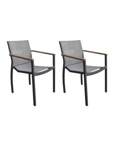 Lot de 2 chaises de jardin avec accoudoirs en teck et textilène