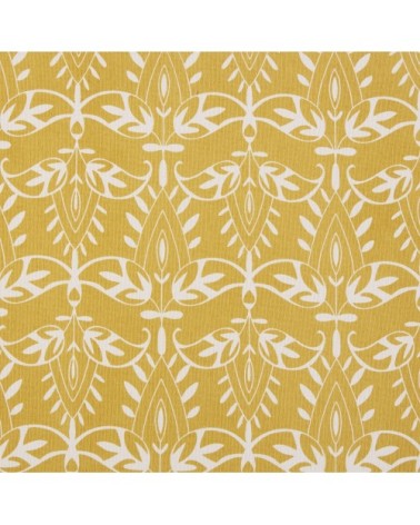 Galette de chaise en coton jaune motifs graphiques blancs