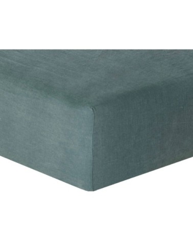 Drap housse lin lavé bleu denim 180x200x40