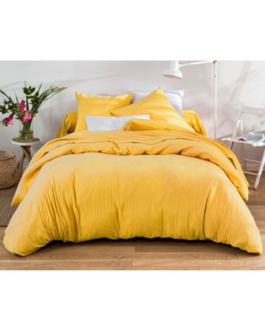 Drap-housse 140x190 en gaze de coton jaune