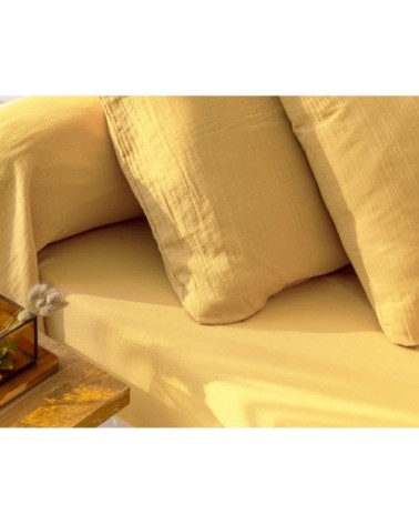 Drap-housse 160x200 en gaze de coton jaune