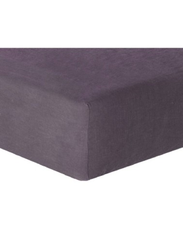 Drap housse lin lavé prune 160x200x30