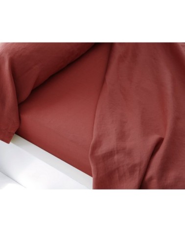 Housse de couette 140x200 orange en lin lavé