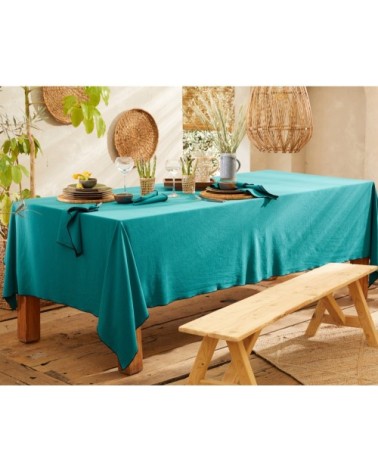 Nappe rectangulaire bleue en coton lavé 160x250