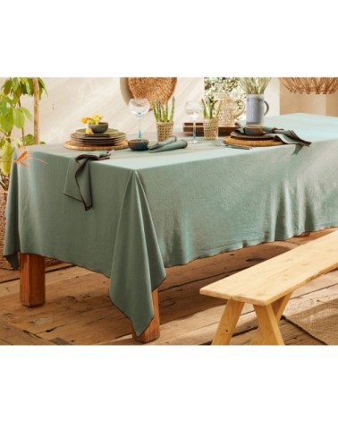 Nappe rectangulaire verte en coton lavé 160x200