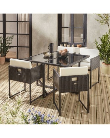 Table de jardin en résine 4 places  coloris marron